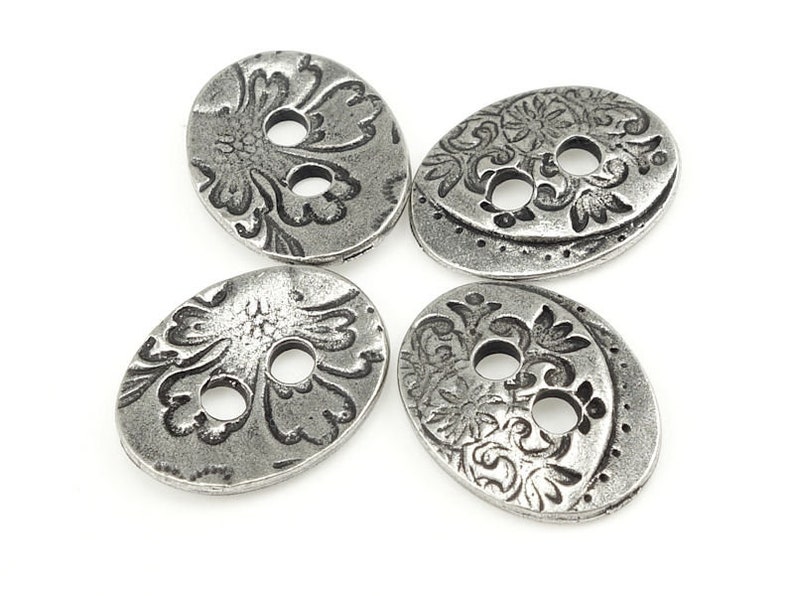 Silver Button Findings TierraCast Jardin Button Dark Antique Silver Findings for Leather Jewelry Clasp Closure Floral Flower P1447 image 1
