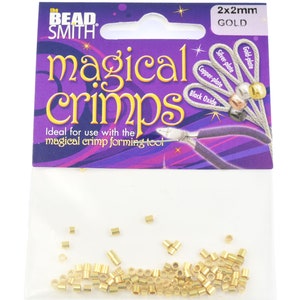 100 Pieces 2mm Magical Crimps by the Bead Smith Bright Gold Plated Crimp Tube Bead Findings FB17 image 1
