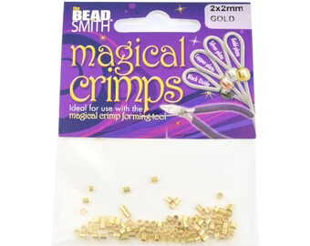 100 Pieces - 2mm "Magical Crimps" by the Bead Smith - Bright Gold Plated Crimp Tube Bead Findings  (FB17)