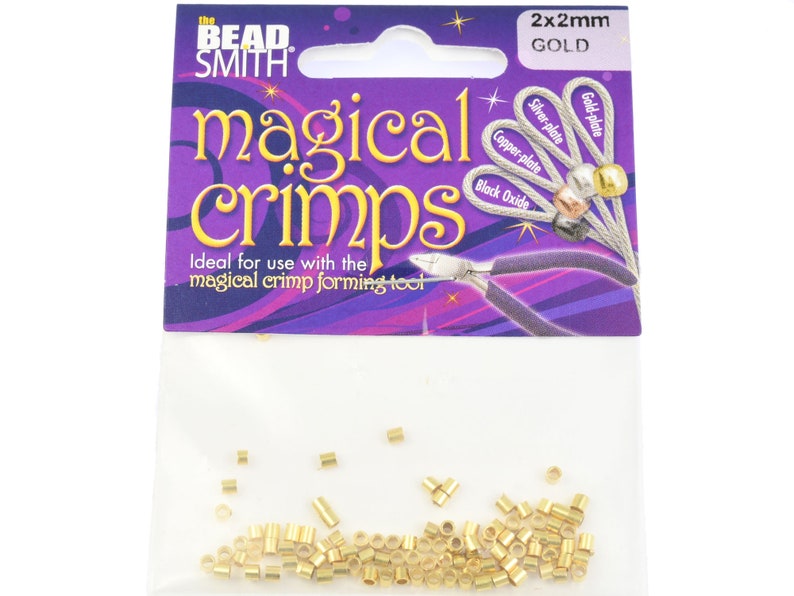 100 Pieces 2mm Magical Crimps by the Bead Smith Bright Gold Plated Crimp Tube Bead Findings FB17 image 1