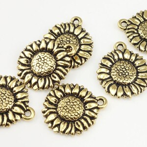 TierraCast SUNFLOWER Charms 18mm Gold Charms by Tierra Cast Pewter Antique Gold Sun Flower Pendants P172 image 2