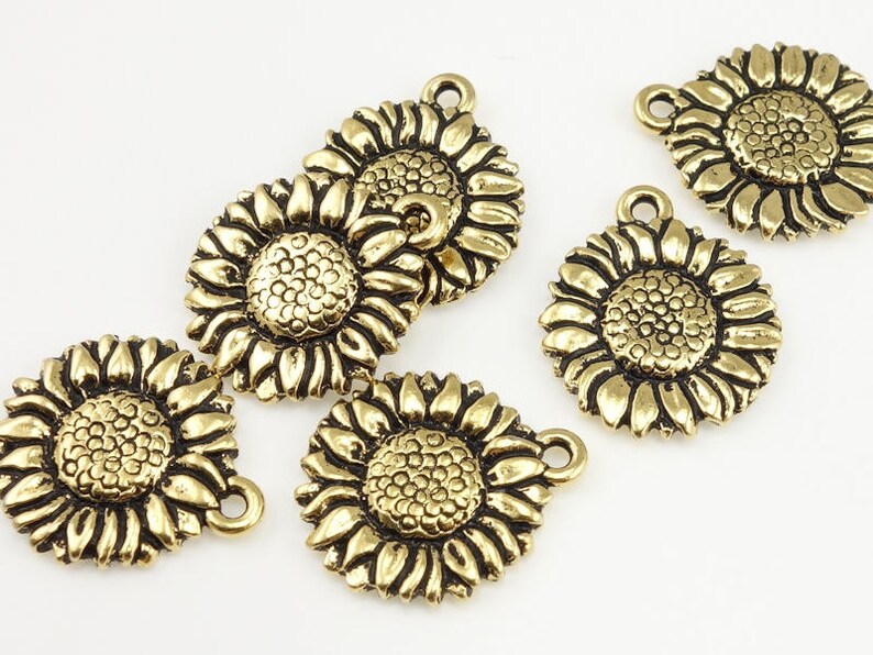 TierraCast SUNFLOWER Charms 18mm Gold Charms by Tierra Cast Pewter Antique Gold Sun Flower Pendants P172 image 2