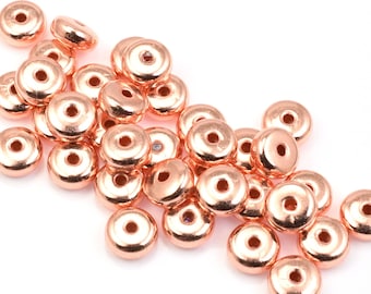 6mm x 3mm Disk Beads - Copper Beads - Bright Copper Plated Rondelle Washer Heishi Spacer Beads for Jewelry Making - FB150