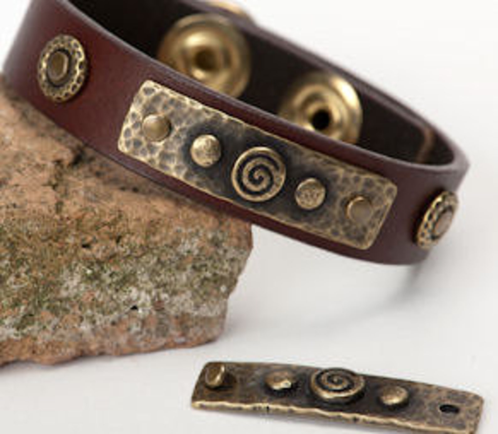 Spirals and Rivets Bar Link Antique Pewter Dark Silver | Etsy