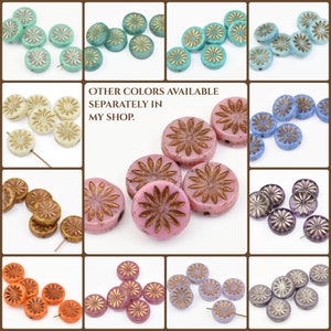 12mm Aster Flower Coin Beads Sky Blue Silk with Copper Wash Czech Glass Beads by Ravens Journey Pastel Light Blue Flower Beads 960 image 5