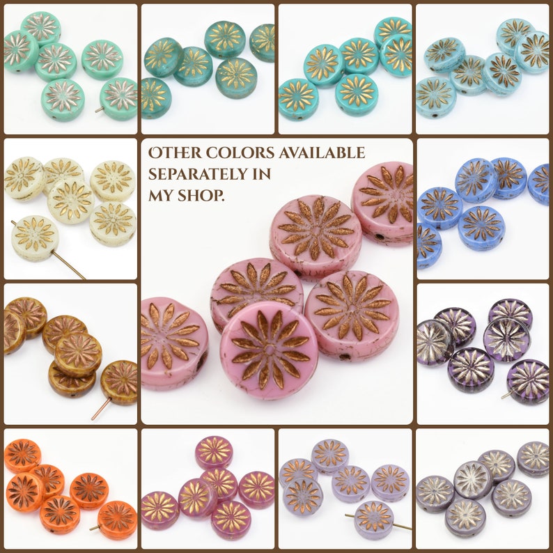 12mm Aster Flower Coin Beads Sky Blue Silk with Copper Wash Czech Glass Beads by Ravens Journey Pastel Light Blue Flower Beads 960 image 5