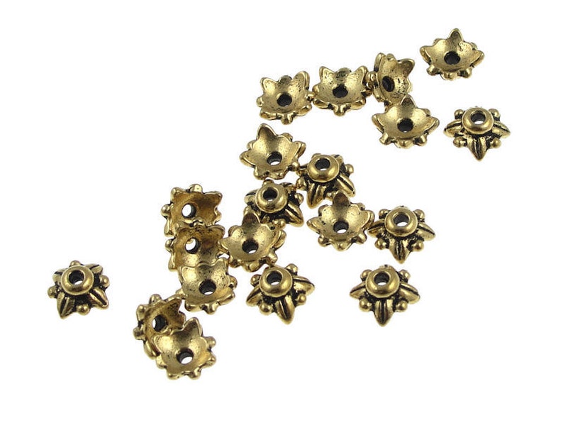 20 or more Gold Bead Caps TierraCast 5MM LEAF Antique Gold Beadcaps Tierra Cast Small Caps for 6mm Beads Jewelry Beads PC4 image 1