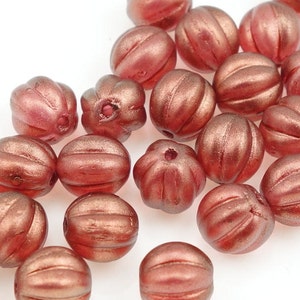 25 8mm Melon Beads Pumpkin Beads HALO CARDINAL Czech Glass Beads Pomegranate Red Muted Wine Red Beads Christmas Holiday Fall Autumn Beads