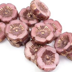 12mm Hibiscus Flower Beads Dusty Rose Pink Flower Beads Pink Silk with Bronze Finish Czech Glass Flower Beads for Spring Jewelry 191 image 3