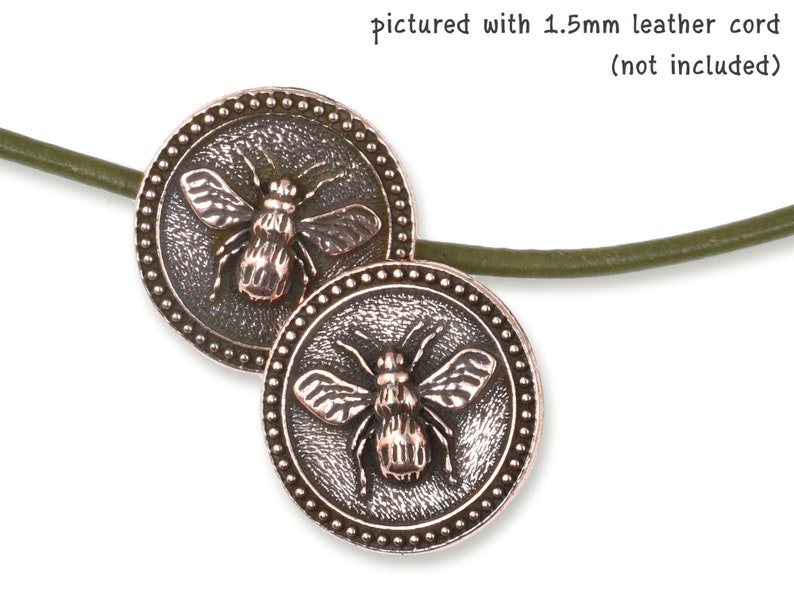 TierraCast Bee Button Clasp for Leather Jewelry Antique Copper Button Findings Honey Bee Summer Pollinator Closure P1987 image 2