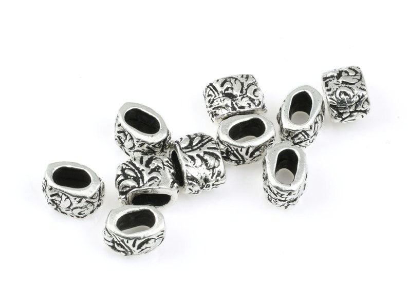 Leather Slider Beads for Leather Antique Silver Beads TierraCast JARDIN BARREL Large Hole Beads Leather Findings P1761 image 2