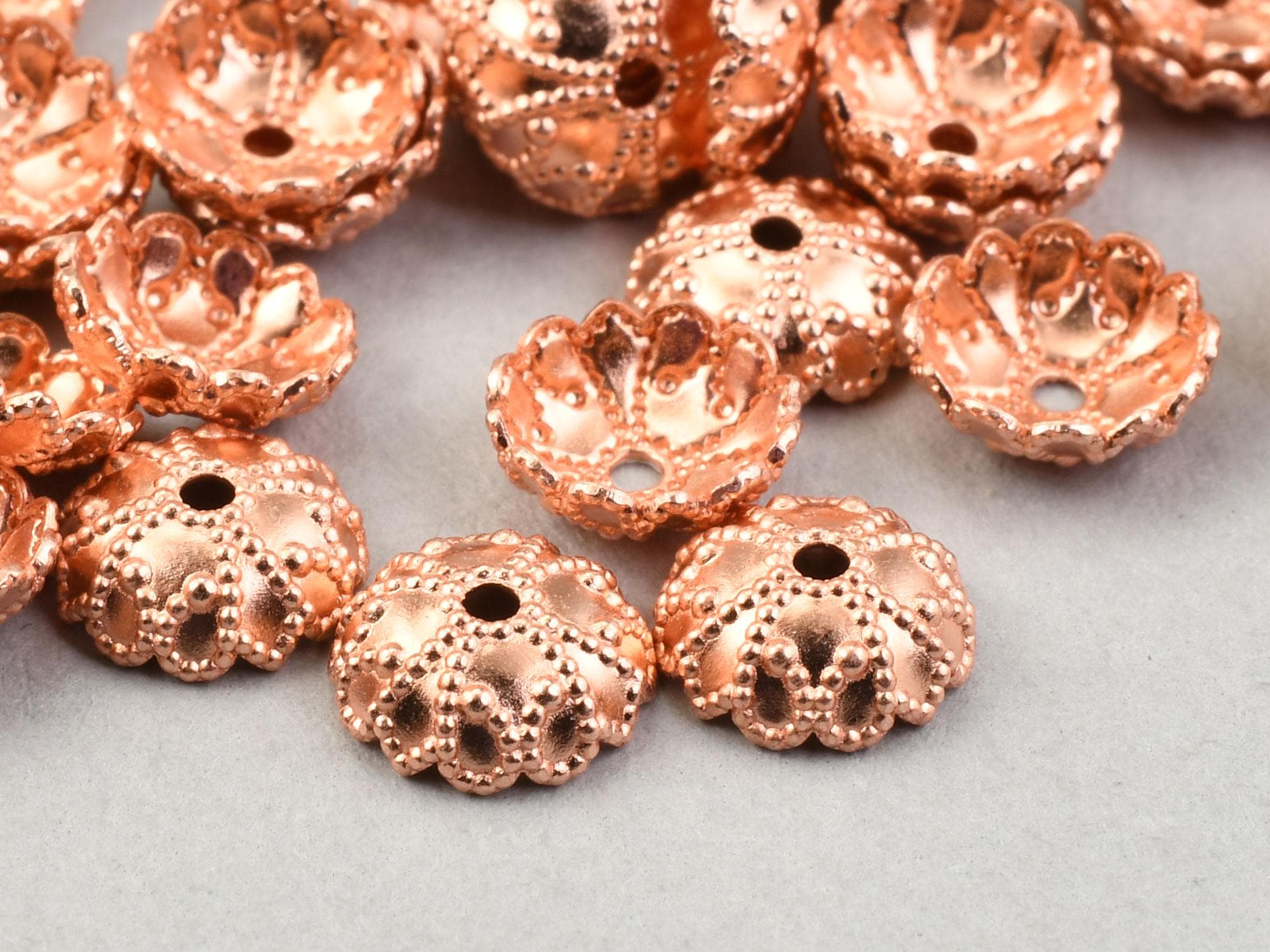 144 Piece Bulk Bag of 7mm Bead Caps - COPPER Bead Caps - Bright Copper Plated 7mm Ornate Vintage Style Fancy Beadcap Findings (FB372)