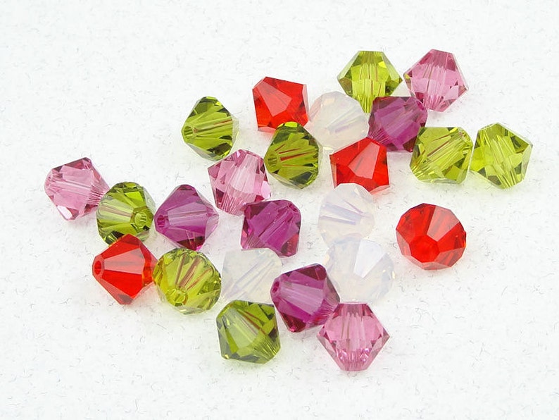 RETRO VALENTINE'S MIX 6mm Swarovski Bicones 24 Swarovski Beads White Olive Green Red Fuchsia Rose Christmas Beads or Valentine's Day image 1