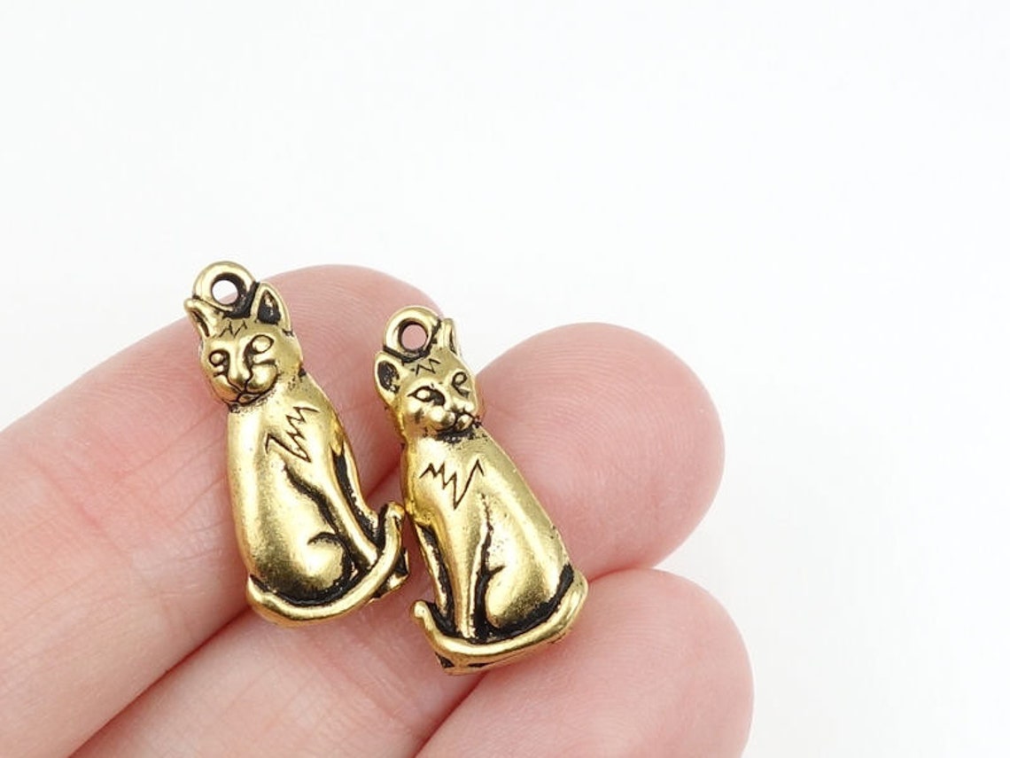 Antique Gold Charms Gold Cat Charms Tierracast Sitting Cat Etsy