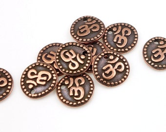 Om Charms - Antique Copper Charms - TierraCast Om Coin Drop - Yoga Charms - Buddhist Zen Meditation Charms (P689)