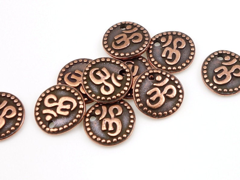 Om Charms Antique Copper Charms TierraCast Om Coin Drop Yoga Charms Buddhist Zen Meditation Charms P689 image 1