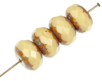 12 Cream Beads Jablonex 14mm x 9mm Czech Glass Rondelle Beads Beige Opaque Bone Picasso Glass Beads BULK BAG