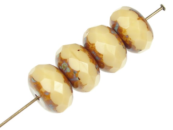 12 Cream Beads Jablonex 14mm X 9mm Czech Glass Rondelle Beads