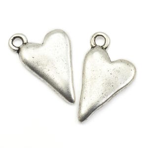 May include: Two silver-toned heart-shaped charms with a loop at the top for attaching to jewelry or other crafts.