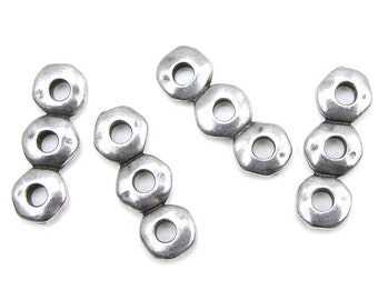 Bar Beads for Leather Antique Pewter Dark Silver 3 Hole Spacer Bars Separator Bars Nugget Heishi Beads TierraCast Pewter (PS409)
