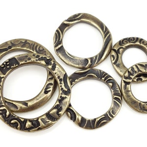 6 Piece Assortment Mix of Antique Brass Circle Charms Brass Metal Rings TierraCast FLORA RING Charms Bronze Charms for Bohemian Jewelry image 2