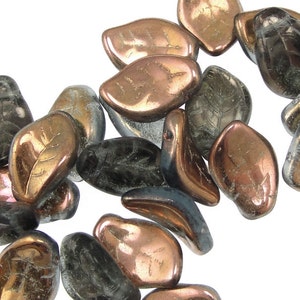 25 Blue Grey Leaf Beads 14mm x 9mm Czech Glass Leaves Montana Bronze Leaves Fall Beads Autumn Beads Golden Leaf Briolettes image 2