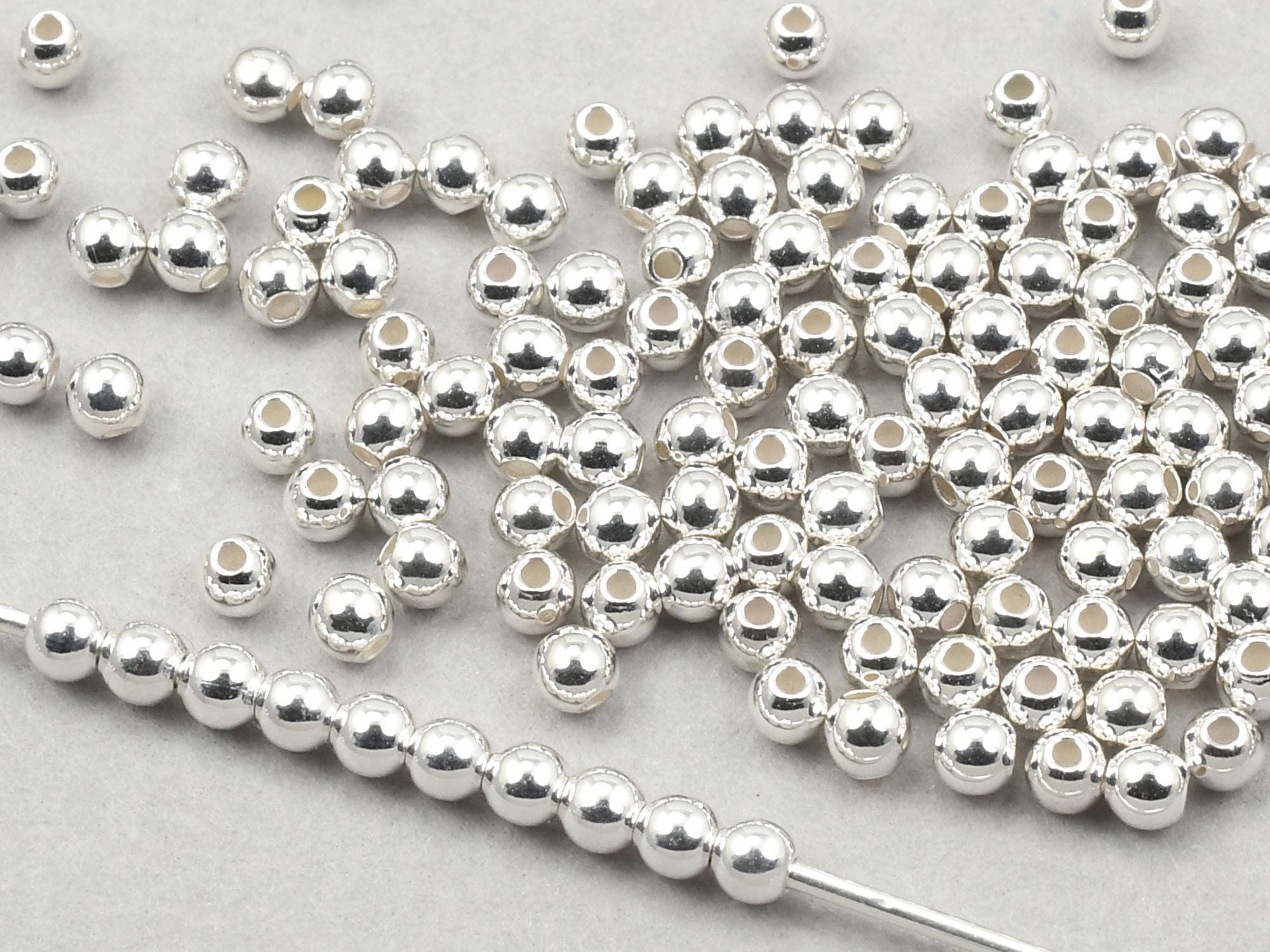 200 Pieces of 2mm Round Beads - SILVER Ball Beads - Bright Shiny Silver Plated Lightly Seamed Very Small Tiny Spacer Heishi Beads  #FB131