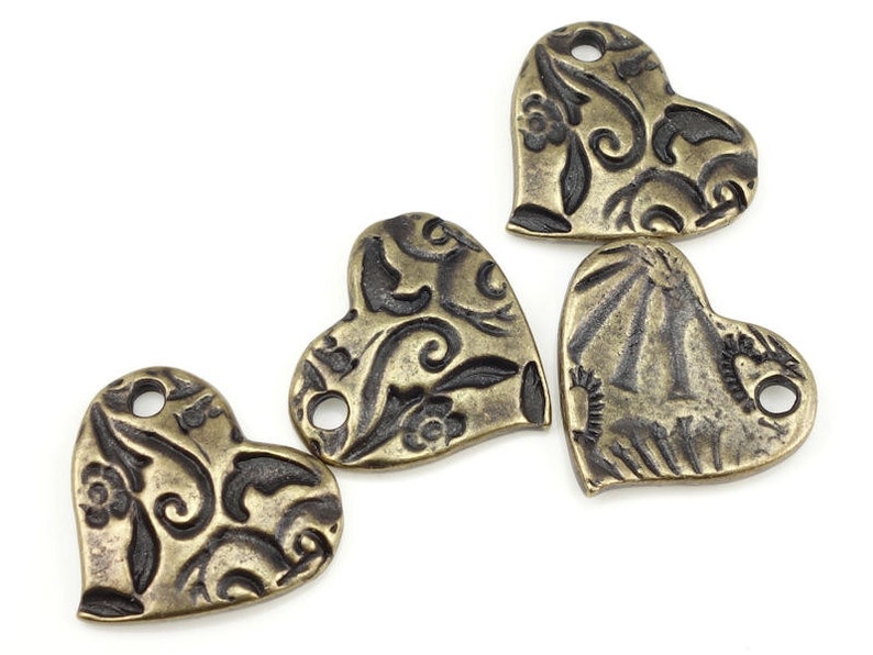 Bohemian Charms Antique Brass Charms TierraCast AMOR HEART Charms Bronze Charms for Jewelry Making Valentines Charms Natural Organic P1376 image 1