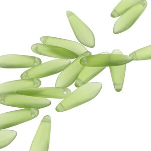 50 Seaglass Briolette Beads ICED OLIVINE Olive Green 16mm x 5mm Dagger Czech Glass Frosted Beachglass Style Beeads image 2