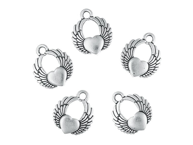 Winged Heart Charms - Antique Silver Charms - Heart Pendants TierraCa…
