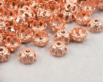 144 Pieces of Tiny 4mm Filigree Bead Caps - COPPER Beadcap Findings - Ideal for Small Beads - Bright Copper Plated Filigree Caps #FB345