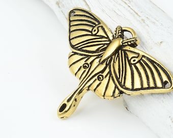 TierraCast Luna Moth Pendant - Antique Gold Pendant for Summer Jewelry - Gold Luna Moth Jewelry Charm Link (P1977)