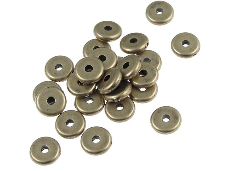 100 Antique Brass Beads 6mm Disk Brass Oxide Spacers Heishi Beads TierraCast PS286 image 1