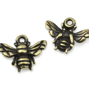 Antique Brass Charms TierraCast Honeybee Charms Bronze Honey Bee Charms 16mm x 12mm Insect Bug Bee Charms Tierra Cast P1968 image 1