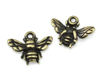 Antique Brass Charms - TierraCast Honeybee Charms - Bronze Honey Bee Charms - 16mm x 12mm Insect Bug Bee Charms Tierra Cast (P1968)