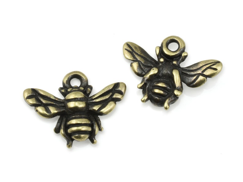 Antique Brass Charms TierraCast Honeybee Charms Bronze Honey Bee Charms 16mm x 12mm Insect Bug Bee Charms Tierra Cast P1968 image 1