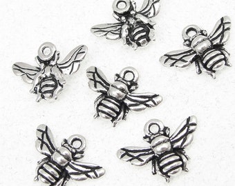 Silver Charms - TierraCast Honeybee Charms - Antique Silver Honey Bee Charms - 16mm x 12mm Insect Bug Bee Charms Tierra Cast (P135)