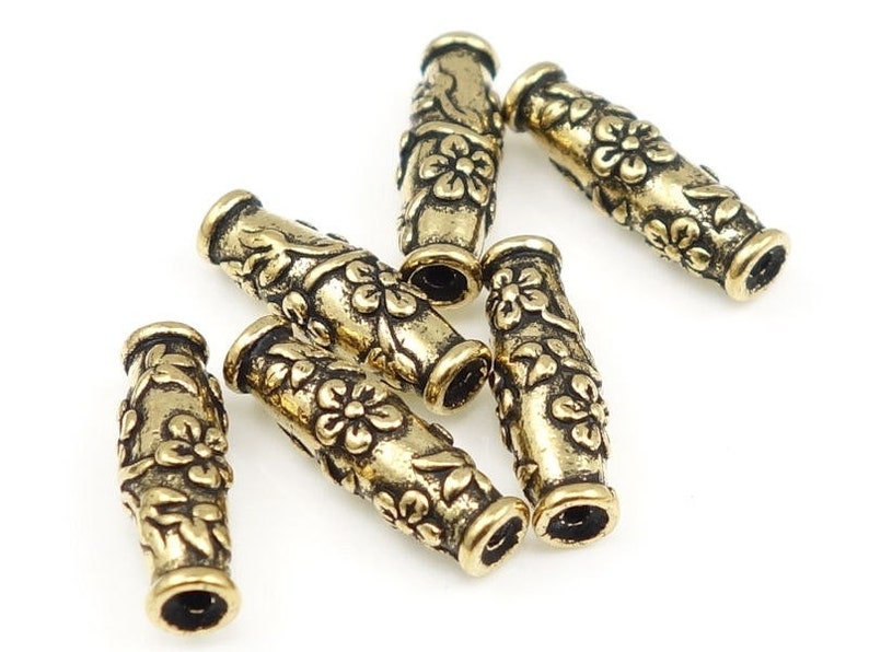 Antique Gold Beads Gold Flower Barrel Beads TierraCast Wildrose Tube Beads for Summer Spring Flower Jewelry Beads for Jewelry Making P146 image 1