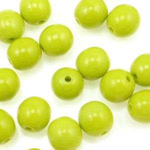 50 OPAQUE CHARTREUSE 6mm Beads Czech Glass Beads - Lime Green - Light Olive Green Beads - 6mm Round Pressed Glass Druks