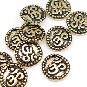 Small Om Charms Gold Charms 11mm Antique Gold Om Coin Charm TierraCast Yoga Charms Mindfulness Meditation Zen Buddhism Buddhist P362 image 3