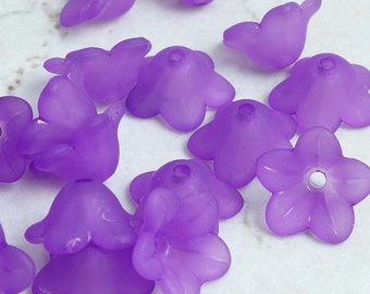 18 AMETHYST Purple Lucite Flower Bead 7mm x 13mm Trumpet Flower Beads Frosted Lucite Flower Dark Purple Lavender Plum Lucite Beads
