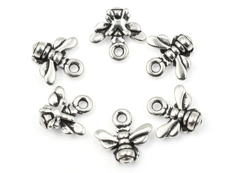 TierraCast Small Honey Bee Charm 11mm Antique Silver Charm Tiny Honeybee Charm for Summer Jewelry Apiarist P1964 image 1