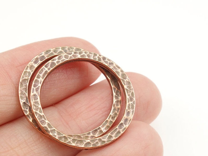 1 Large Hammertone Textured Metal Rings Antique Copper Ring Link Connectors TierraCast Flat Hammered Ring Charms P490 image 4