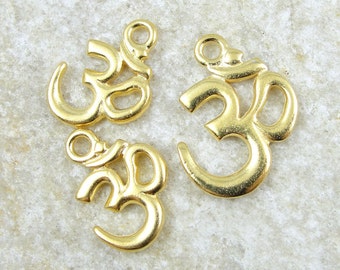 Om Pendant and Charm Set Gold Charm Gold Pendant TierraCast Om Drop Yoga Charms for Mindfulness Jewelry Charms Meditation Zen Pendant