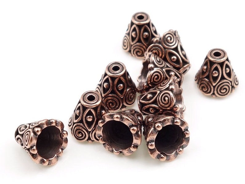 Antique Copper Bead Caps Copper Beadcaps 9mm x 10mm Oxidized Copper Beads TierraCast SPIRALS CONE Copper Bali Beads Jewelry Beads PC114 image 1