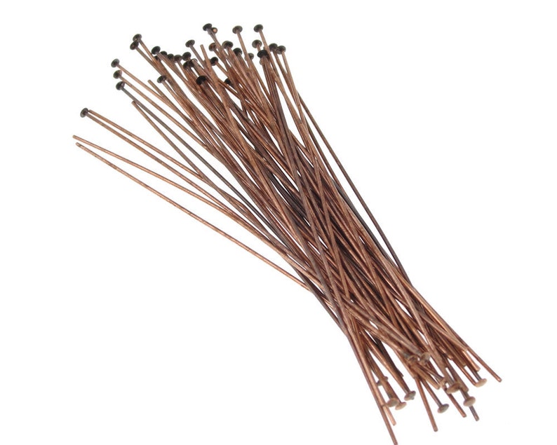 48 3 Antique Copper Headpins 22 Gauge 22g Solid Copper Aged Copper Head Pin Findings Copper Jewelry Findings FSAC31 image 2