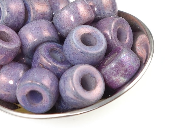 25 Radiant Orchid Beads - Large Hole Luster Opaque Amethyst Purple Violet Periwinkle Plum Beads  9mm Round Czech Glass Roll Beads Pony Beads