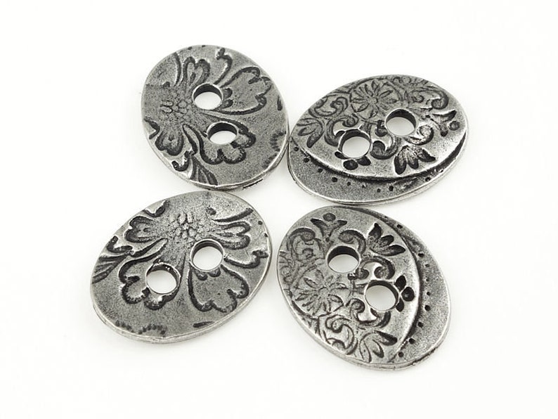 Silver Button Findings TierraCast Jardin Button Dark Antique Silver Findings for Leather Jewelry Clasp Closure Floral Flower P1447 image 6