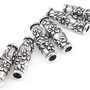 TierraCast Wild Rose Barrel Flower Beads Silver Antique Silver Beads Five Petal Flower Spring Beads Summer Beads for Jewelry Making  (P145)