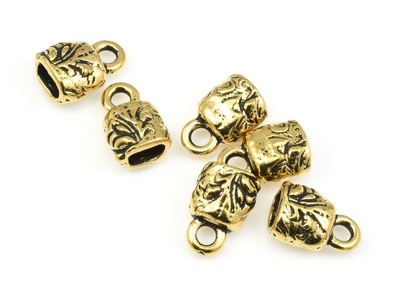 Gold Cord Crimps TierraCast Jardin Crimp End Caps for Leather Jewelry Cord End Findings Antique Gold Floral Motif Supplies P1452 image 3